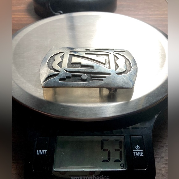 Navajo Hopi Belt Buckle .925 SOLID Sterling Silver Handmade Overlay Circa 1980\'s